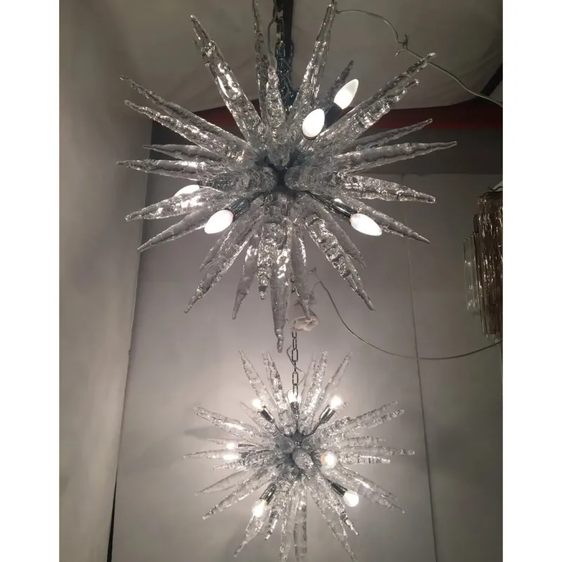 Pamono Murano Glass Ice Clear Sputnik Chandeliers by Simoeng, Set of 2> Ceiling Lights