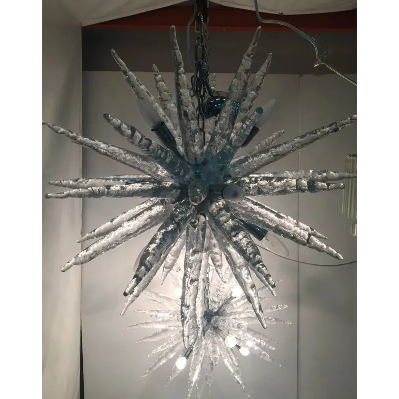 Pamono Murano Glass Ice Clear Sputnik Chandeliers by Simoeng, Set of 2> Ceiling Lights