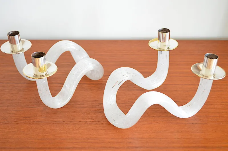 New Pamono Murano Glass Snake Candlesticks, 1960s, Set of 2