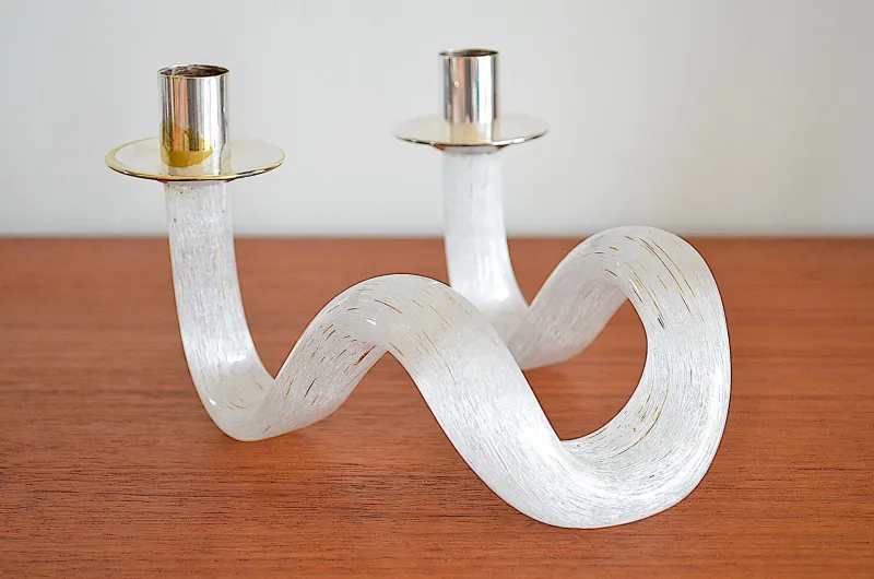 New Pamono Murano Glass Snake Candlesticks, 1960s, Set of 2