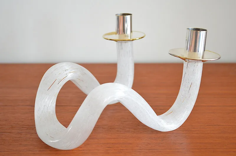 New Pamono Murano Glass Snake Candlesticks, 1960s, Set of 2