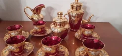 Pamono Murano Glass Tre Fuochi 24 K Gold Coffee Set, 1965, Set of 15> Coffee & Tea Service