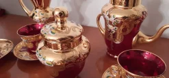 Pamono Murano Glass Tre Fuochi 24 K Gold Coffee Set, 1965, Set of 15><noscript><img width=