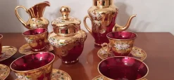 Pamono Murano Glass Tre Fuochi 24 K Gold Coffee Set, 1965, Set of 15><noscript><img width=