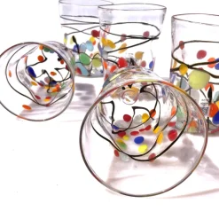 Pamono Murano Glasses in Crystal and Colored Spots from YourMurano, Set of 6><noscript><img width=