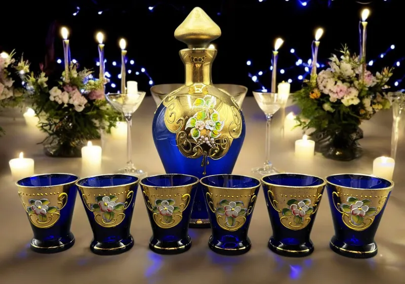 Pamono Murano Liquor Set with Bottle, Set of 7> Glassware