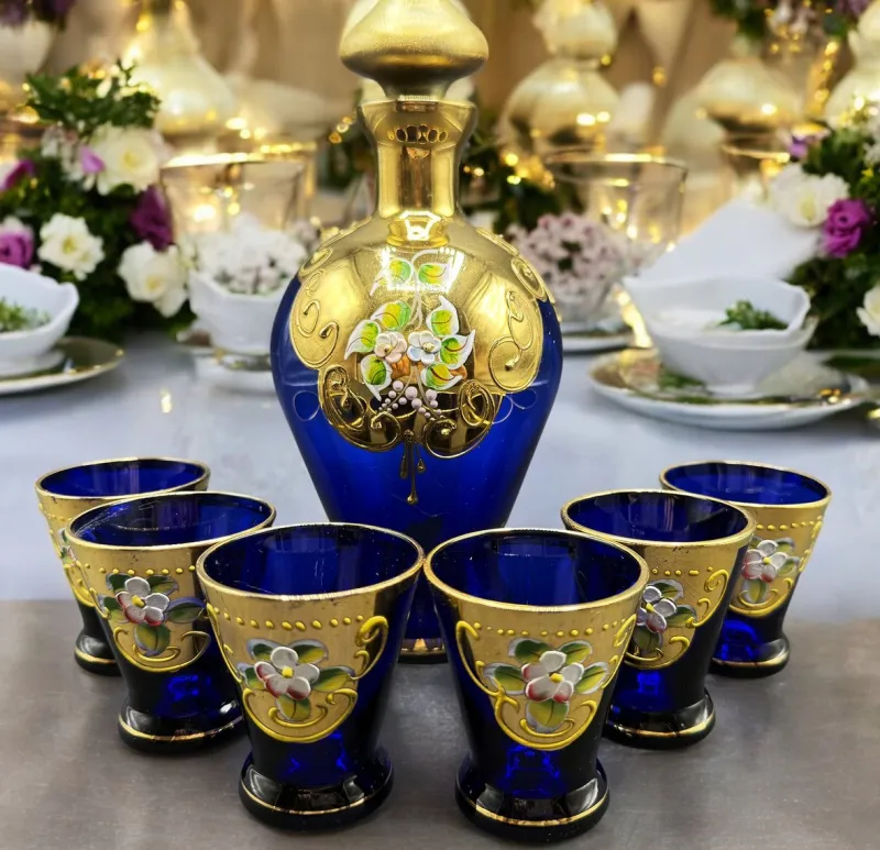 Pamono Murano Liquor Set with Bottle, Set of 7> Glassware