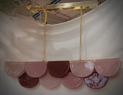 Sale Pamono Murano Rectangular Pink Violet Art Glass and Brass Chandelier and Pendant