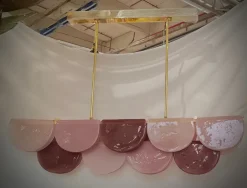 Sale Pamono Murano Rectangular Pink Violet Art Glass and Brass Chandelier and Pendant