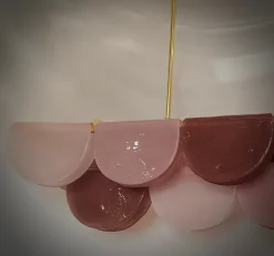 Sale Pamono Murano Rectangular Pink Violet Art Glass and Brass Chandelier and Pendant