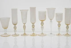 Pamono Murano Stem Glasses with Embedded Gold Leaf from Cenedese, 1950s, Set of 8> Glassware