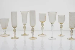 Pamono Murano Stem Glasses with Embedded Gold Leaf from Cenedese, 1950s, Set of 8><noscript><img width=