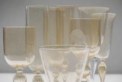 Pamono Murano Stem Glasses with Embedded Gold Leaf from Cenedese, 1950s, Set of 8><noscript><img width=