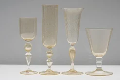 Pamono Murano Stem Glasses with Embedded Gold Leaf from Cenedese, 1950s, Set of 8><noscript><img width=