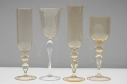 Pamono Murano Stem Glasses with Embedded Gold Leaf from Cenedese, 1950s, Set of 8><noscript><img width=