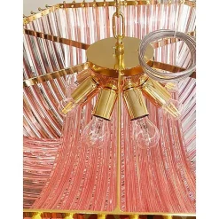 Pamono Murano Style Glass Pendant Arc in Pink Color with Gold Metal Frame from Simoeng> Ceiling Lights