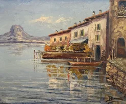 Pamono N. Busnelli, Seaside Houses, Oil on Canvas, 1935> Painting