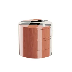 Pamono Naif Bedside Table Round Bedside Table Pink 3 Drawers Geometric Pattern Wood by HOMMÉS Studio> Tables|Nightstands