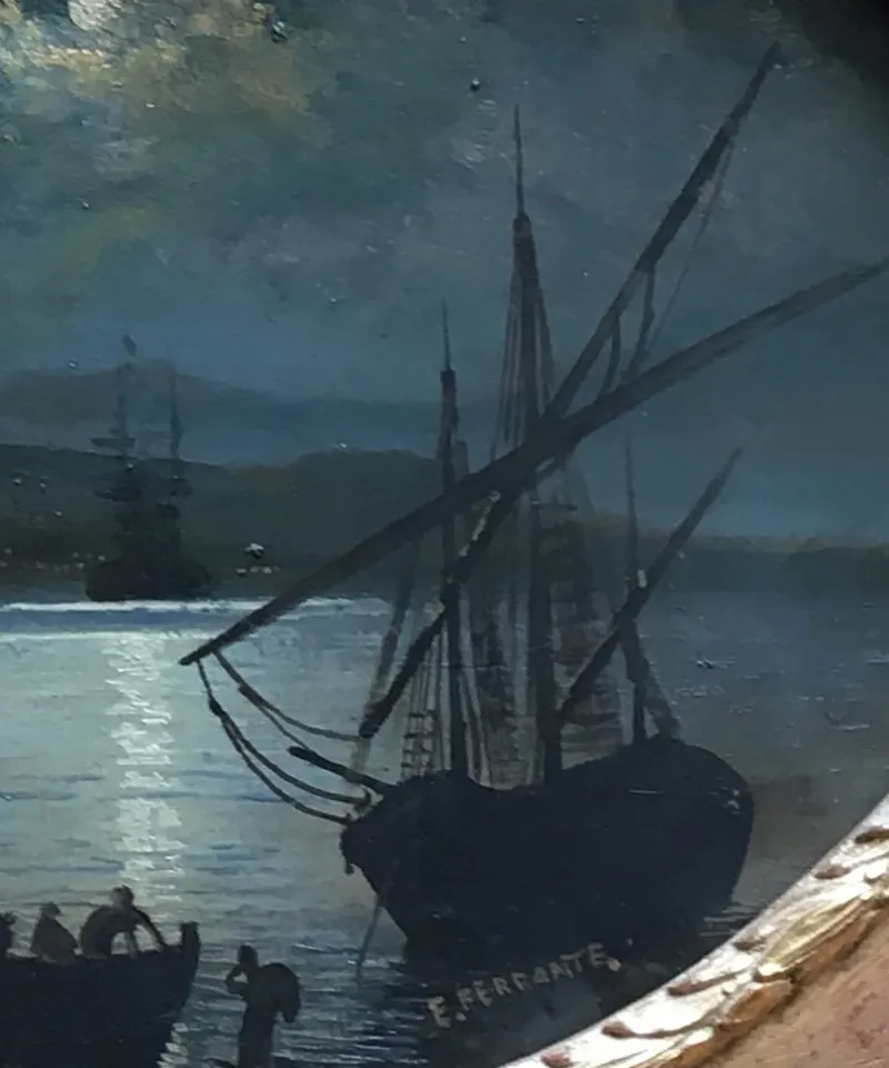 Pamono Naples, Posillipo School, Italian Landscape, Oil on Canvas, Framed> Old Masters
