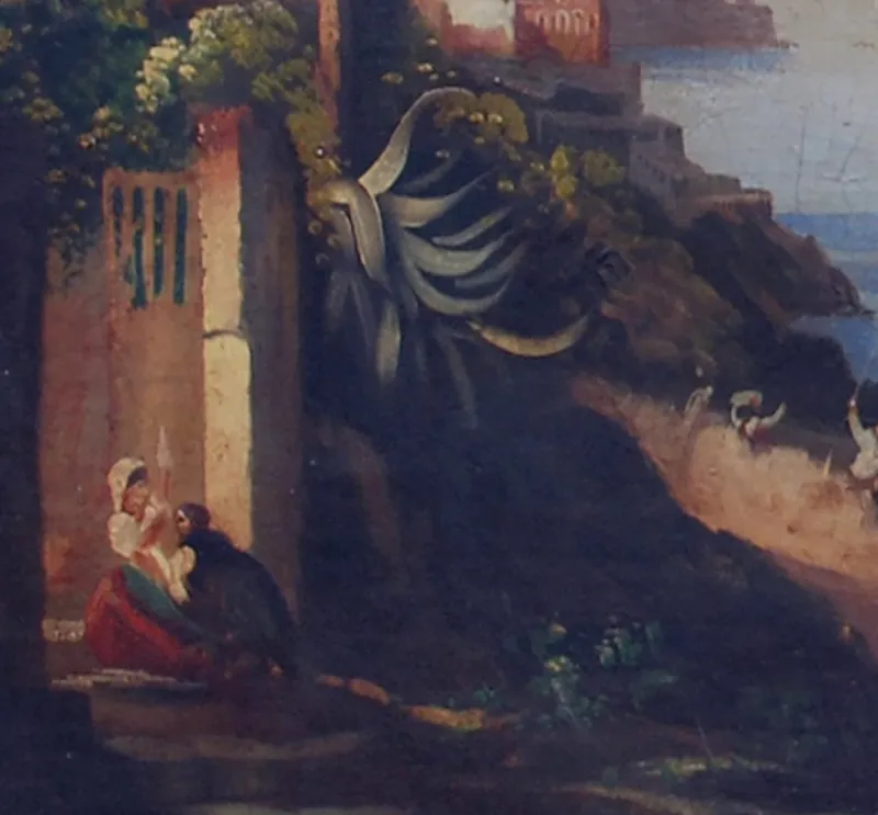 Pamono Naples, Posillipo School, Italian Landscape, Oil on Canvas, Framed> Old Masters