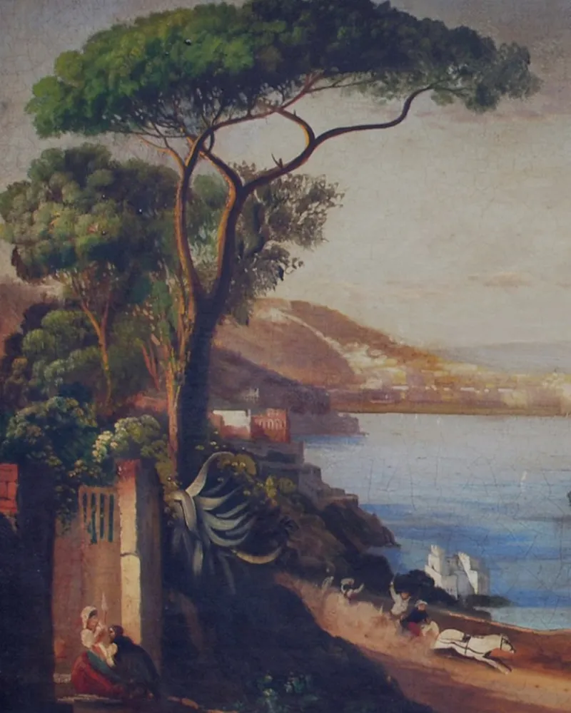 Pamono Naples, Posillipo School, Italian Landscape, Oil on Canvas, Framed> Old Masters