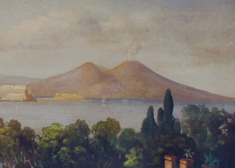Pamono Naples, Posillipo School, Italian Landscape, Oil on Canvas, Framed> Old Masters