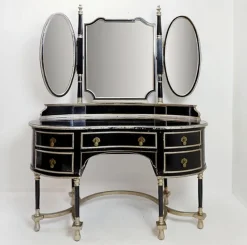 Pamono Napoleon III Dressing Table in Black Lacquered Wood and 3 Mirrors, 1960s, Set of 2> Dressing Tables