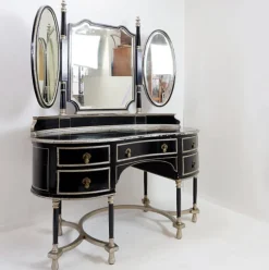 Pamono Napoleon III Dressing Table in Black Lacquered Wood and 3 Mirrors, 1960s, Set of 2><noscript><img width=
