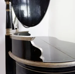 Pamono Napoleon III Dressing Table in Black Lacquered Wood and 3 Mirrors, 1960s, Set of 2><noscript><img width=