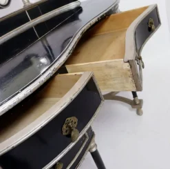Pamono Napoleon III Dressing Table in Black Lacquered Wood and 3 Mirrors, 1960s, Set of 2><noscript><img width=