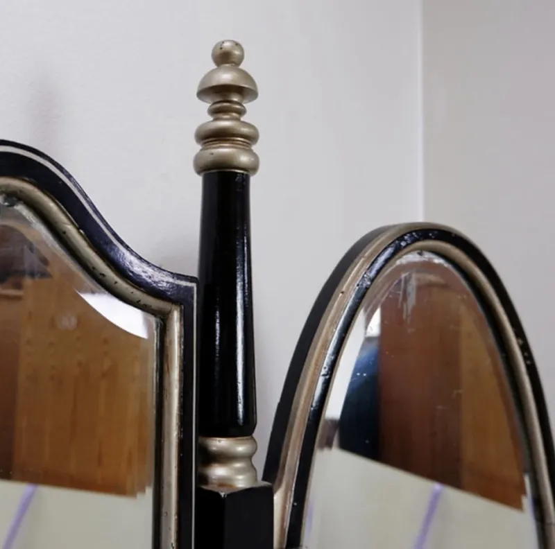 Pamono Napoleon III Dressing Table in Black Lacquered Wood and 3 Mirrors, 1960s, Set of 2> Dressing Tables
