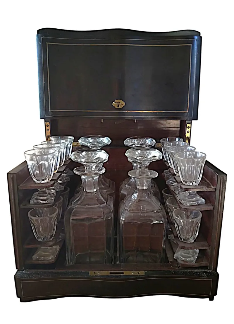 Pamono Napoleon III Liqueur Cellar with Glasses and Bottles, Set of 18> Dinnerware Accessories