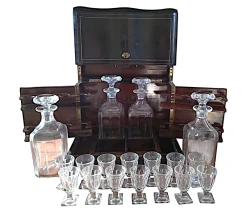 Pamono Napoleon III Liqueur Cellar with Glasses and Bottles, Set of 18><noscript><img width=