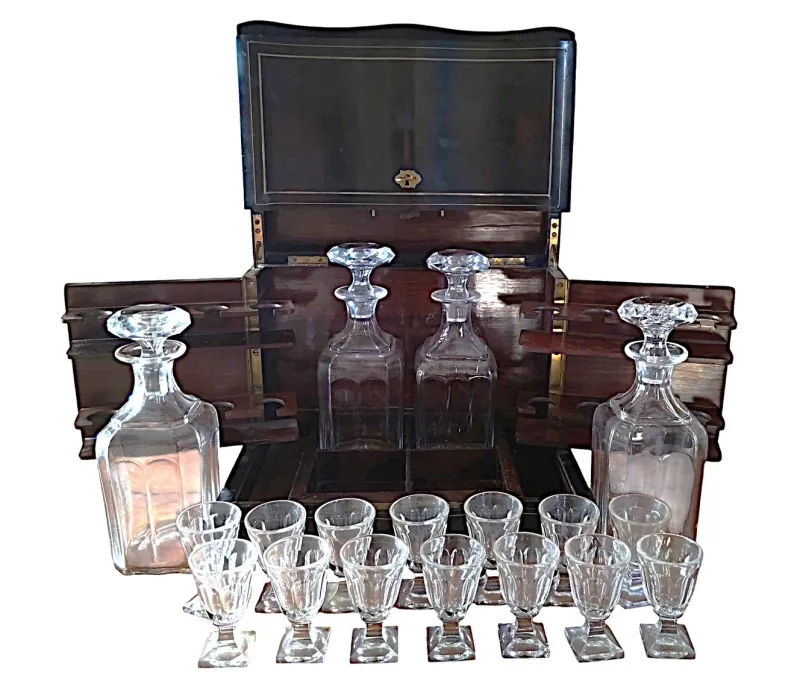 Pamono Napoleon III Liqueur Cellar with Glasses and Bottles, Set of 18> Dinnerware Accessories