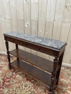 Clearance Pamono Napoleon III Oak Console Table with Grey Veined Marble