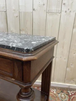 Clearance Pamono Napoleon III Oak Console Table with Grey Veined Marble