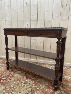 Clearance Pamono Napoleon III Oak Console Table with Grey Veined Marble