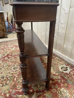 Clearance Pamono Napoleon III Oak Console Table with Grey Veined Marble