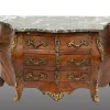 New Pamono Napoleon III Style Chest of Drawers in Exotic Fine Woods with Bardiglio Gray Marble Top, France, Early 20th Century