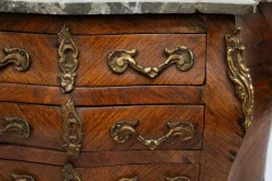 New Pamono Napoleon III Style Chest of Drawers in Exotic Fine Woods with Bardiglio Gray Marble Top, France, Early 20th Century