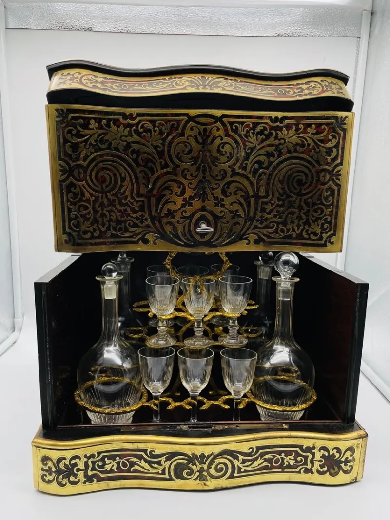 Outlet Pamono Napoleonic Boulle Tantalus Liquor Cabinet, 1870s, Set of 11