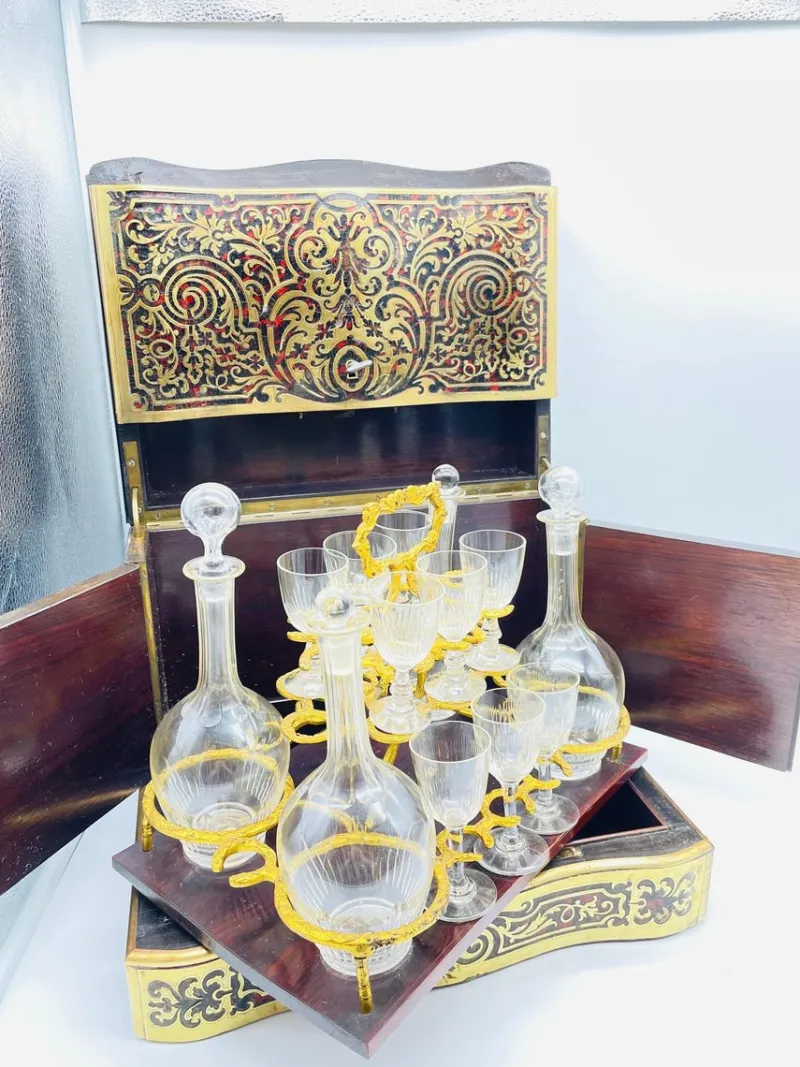 Outlet Pamono Napoleonic Boulle Tantalus Liquor Cabinet, 1870s, Set of 11