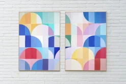 Pamono Natalia Roman, Bauhaus Bright Summer Diptych, 2025, Acrylic on Watercolor Paper> Work On Paper