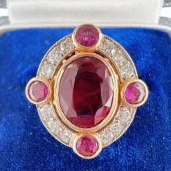 Pamono Natural Burmese 2 Ct Ruby and Diamond Halo Ring><noscript><img width=