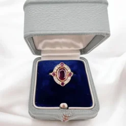 Pamono Natural Burmese 2 Ct Ruby and Diamond Halo Ring><noscript><img width=