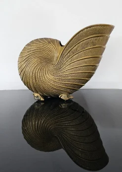 Pamono Nautilus Shaped Champagne Bottle Holder in Brass, Italy, 1950s><noscript><img width=