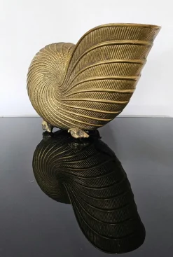 Pamono Nautilus Shaped Champagne Bottle Holder in Brass, Italy, 1950s><noscript><img width=