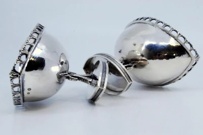 Outlet Pamono Nave-Shaped Silver Salt and Pepper Shakers with Scalloped Rims, Set of 2
