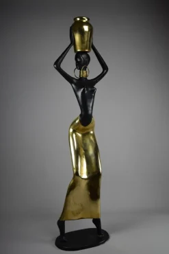Pamono Ndebele Artist, Mid Century Modern Female Sculpture, 1970s, Brass & Copper><noscript><img width=