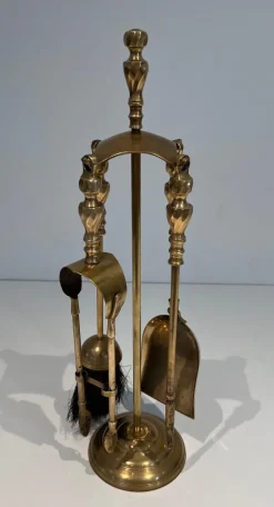 New Pamono Neoclassical Brass Fire Set, 1970s